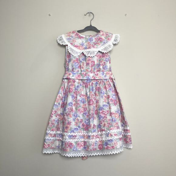 Bonnie Jean Vintage Farm CottageCore Collared Lace Floral Made In USA Dress 6X - Picture 1 of 7